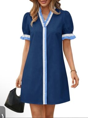 Wenrine Ruffle-Trim Button Front Dress- Medium